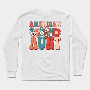 Retro Groovy American Aunt Matching Family 4th of July Long Sleeve T-Shirt